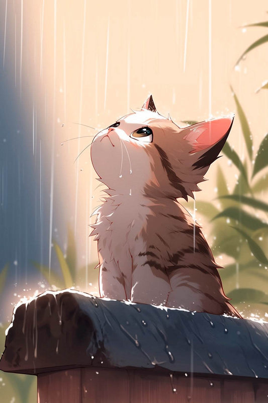 Rainy Weather Cats Anime Wall Art - beink online art store