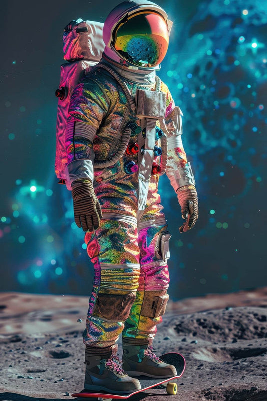 astronaut in neon suits on moon Wall Art - beink online art store