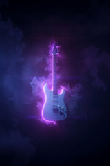 Electric Rock Guitar With Neon Lights Wall Art