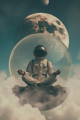 Astronaut is engaged in meditation in space wall art - beink online art store