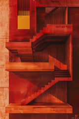 Red Stairs in Modern Building Wall Art