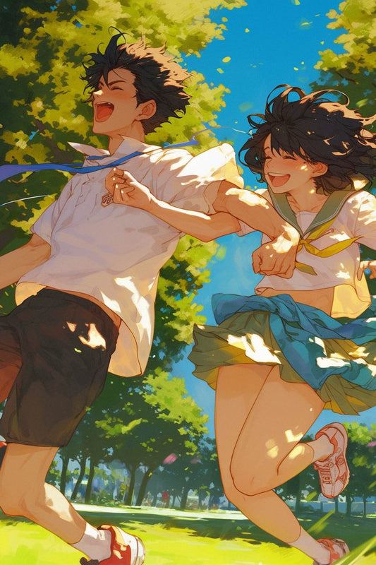 Anime style Boy and Girl Couple Running Wall Art - beink online art store