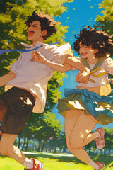 Anime style Boy and Girl Couple Running  Wall  Art