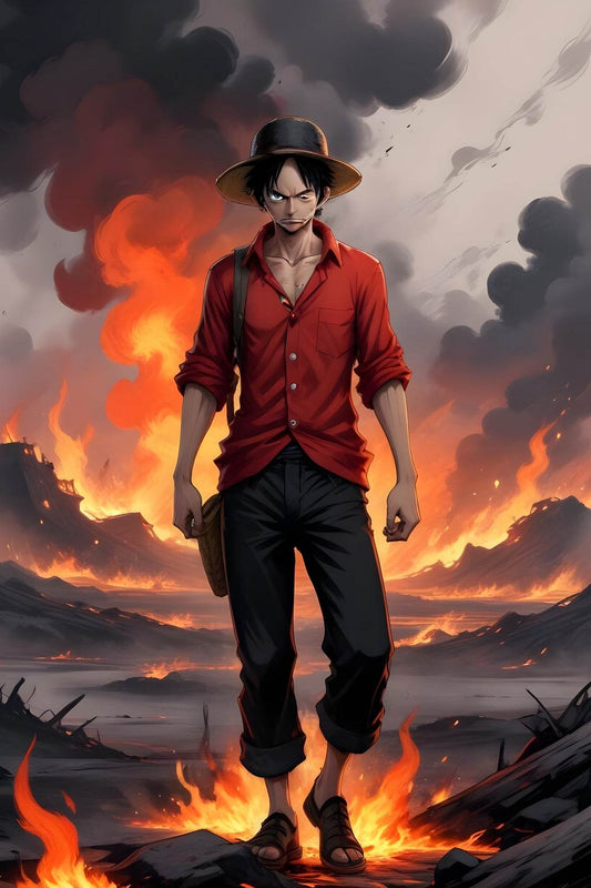 Monkey D. Luffy With Fire Background Anime Wall Art - beink online art store