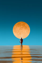 Astronaut Standing in the Ocean Reflecting the Moon Wall Art