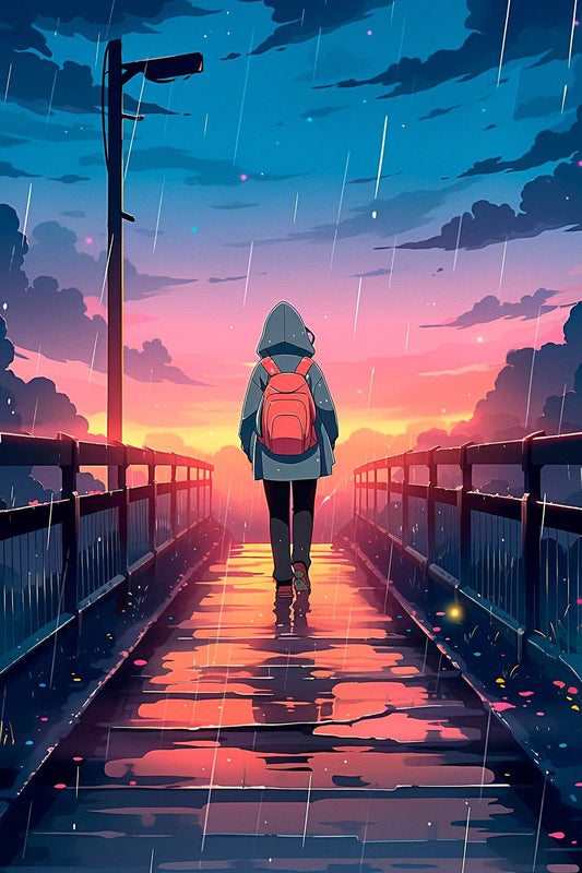 Anime Girl Walking In The Rain Wall Art - beink online art store