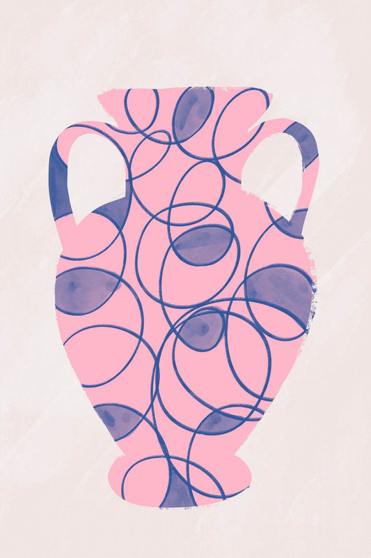 Pink And Blue Vase With Handle Wall Art - beink online art store