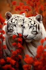 Wild White Tiger With Leaves Wall Art