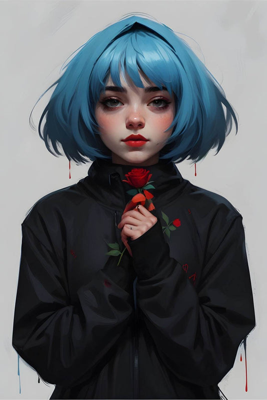 Anime Girl with Blue Hair Wall Art - beink online art store