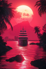 Crimson Sunset Yacht Wall Art