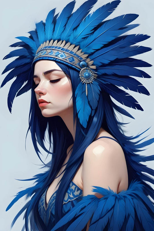 Lady with Blue Feather Wall Art - beink online art store