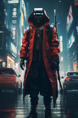 Cyberpunk Warrior In Urban Scenery Anime Wall Art