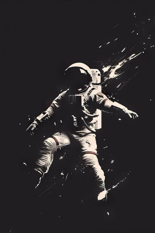 astronaut floating in space in black and white - beink online art store