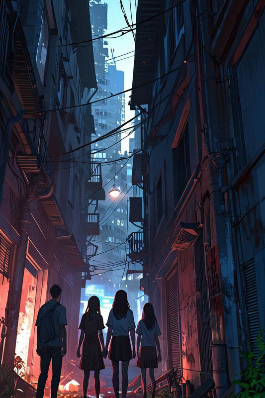 Friends In Night Alleyway Anime Wall Art - beink online art store