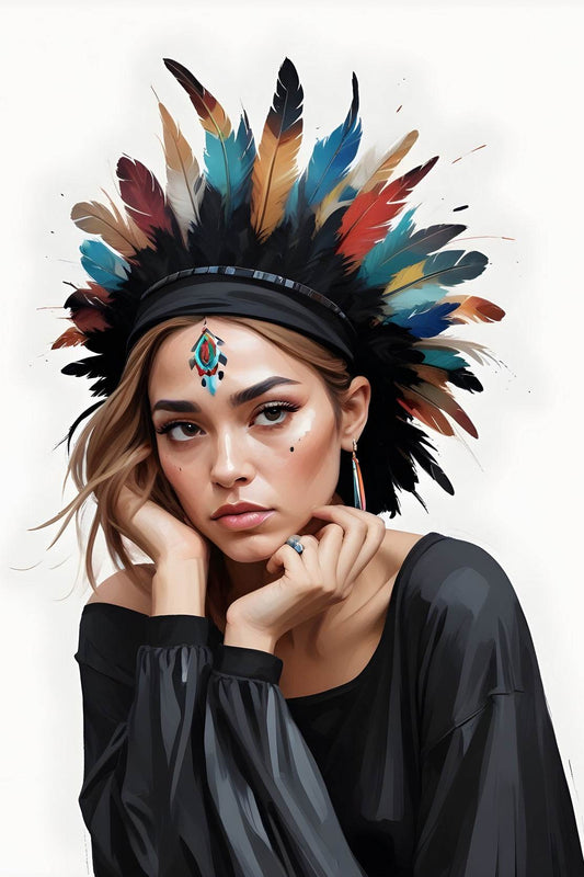 Lady with Brown Hair Feather Hat Wall Art - beink online art store