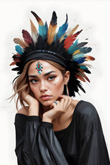 Lady with Brown Hair Feather Hat Wall Art - beink online art store