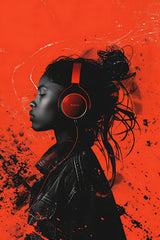 A Girl Listening To Music With Headphones Wall Art