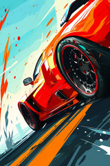 Ferrari Red Cartoon Style Wall Art