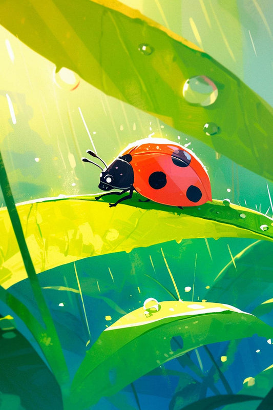 Ladybug on leaf Anime Wall Art - beink online art store