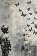 A Kid Watching Butterflies - Childhood Memory Wall Art