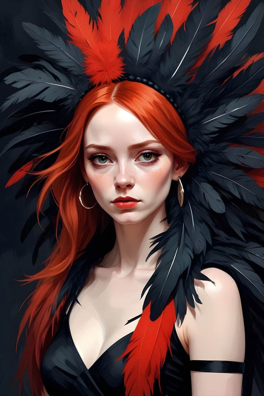 Red Hair Lady with Black Dress Wall Art - beink online art store