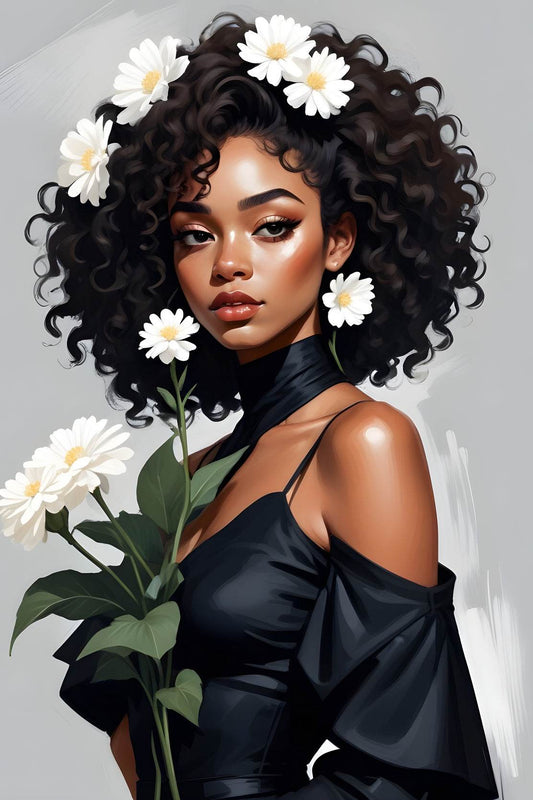 Black Girl with White Flower Wall Art - beink online art store