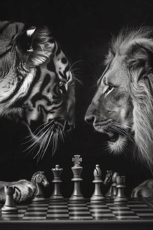 Loin and Tiger on Chess Board Wall Art - beink online art store