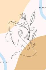 Line Art Of a Woman Face and Beautiful Flowers