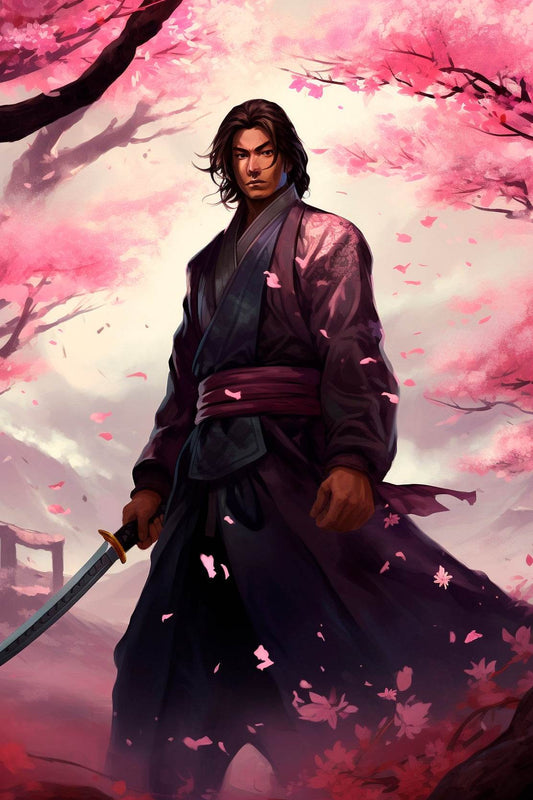 Slender Male Samurai With Short Black Hair Anime Wall Art - beink online art store