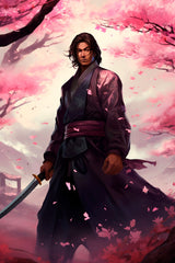 Slender Male Samurai With Short Black Hair Anime Wall Art