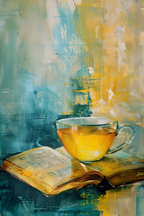 Painting A Cup Of Tea On A Book Wall Art