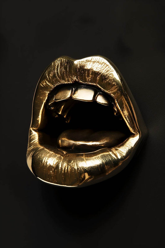 Golden Metallic Mouth Modern Wall Art - beink online art store