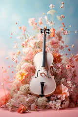 Pink Violin Among Flowers Wall Art