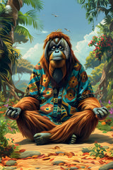 Digital Painting of an Ape Meditating Wall Art