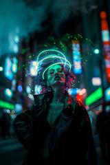 Woman In Neon Cyberpunk Clothes Wall Art