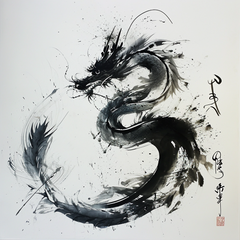 Black Watercolor Chinese Dragon Modern Wall Art