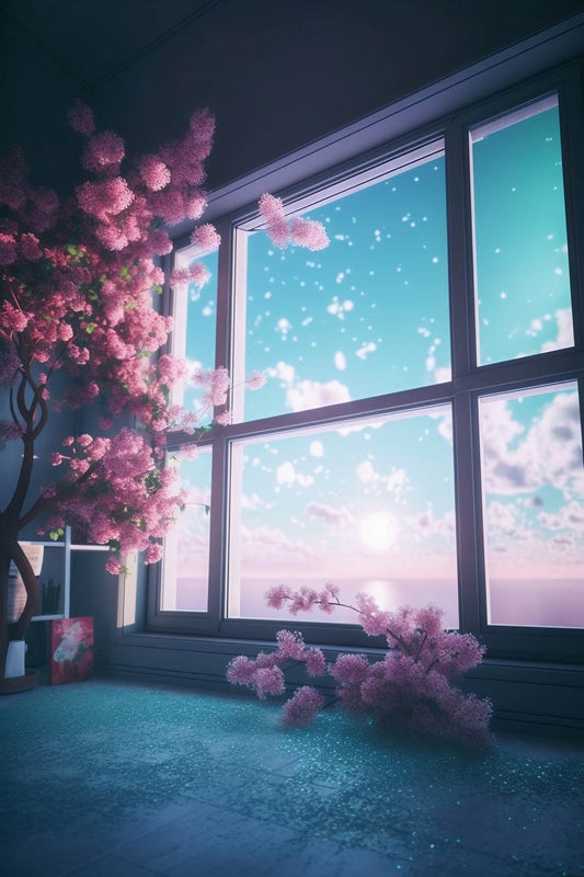 Surreal and Mystical View With Pink Blooming Cherry Trees Anime Wall Art - beink online art store