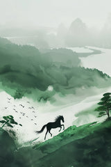 Painting Black Horse In The Forest Wall Art