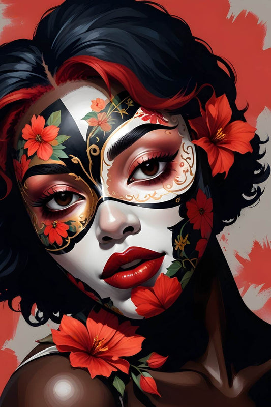 Lady Wearing Flower Mask Wall Art - beink online art store