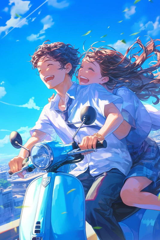 Couple On Bike Anime Wall Art - beink online art store