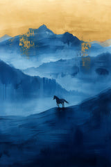 Black Horse Painting In The Mountains Wall Art