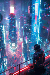 Cyberpunk City Street Neon Lights Wall Art