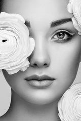 Beautiful Women Decorated With Flowers Black & White Wall Art