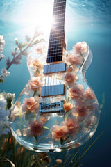 Glass Guitar With Flower Design Wall Art