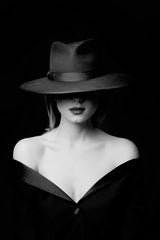 Elegant Lady With Hat Black & White Wall Art