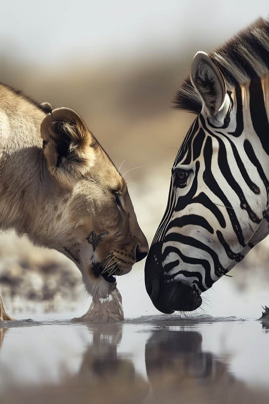 Zebra and Tiger Drinking Water Wall Art - beink online art store