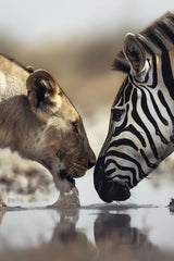 Zebra and Tiger Drinking Water Wall Art