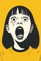 Crying Girl With Yellow Background Wall Art