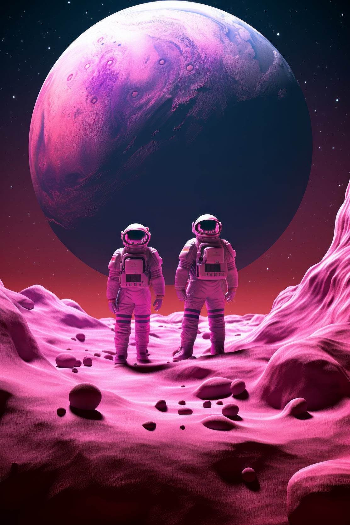 astronauts on a purple planet Wall Art - beink online art store