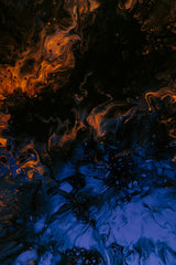 Blue and Fire Oil Paint Abstract Wall Art